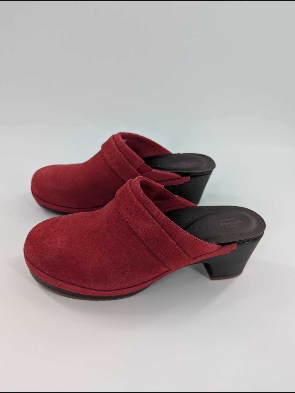 CROCS Suede Slip-On Clogs Heeled Mules Boho Women's 8W Comfy Casual Cushionned